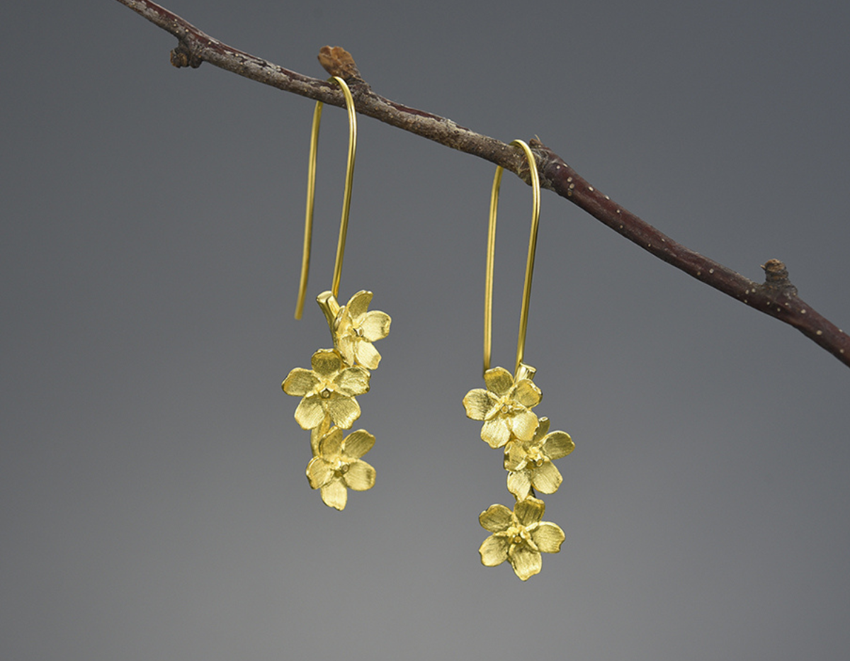 Forget-me-not Flower Long Dangle Earrings