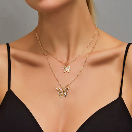 Gold Plated Double Layered Butterfly Pendant