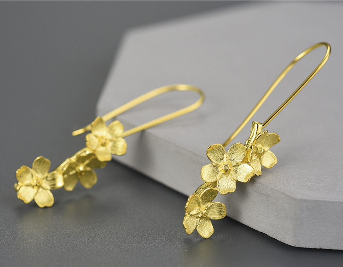 Forget-me-not Flower Long Dangle Earrings