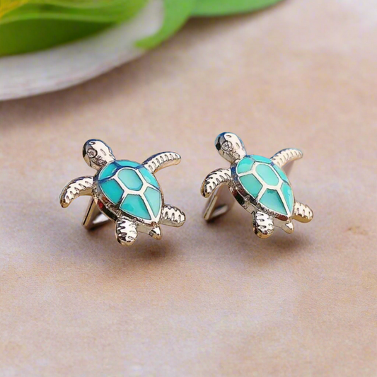 Sea Turtle in Opal and Silver Earrings