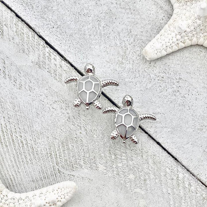 Sea Turtle in Opal and Silver Earrings